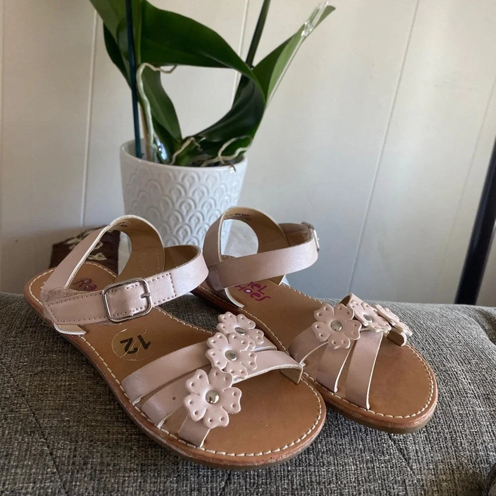 Girls Floral Pink Strap Sandals with Buckle - Picture 1 of 9